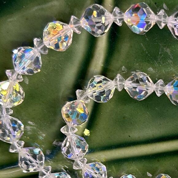 Vintage AB Genuine Crystal Necklace Aurora Borealis Mid Century Modern 20” - Picture 3 of 4